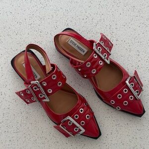 Steve Madden Red Grommet Buckle Flats